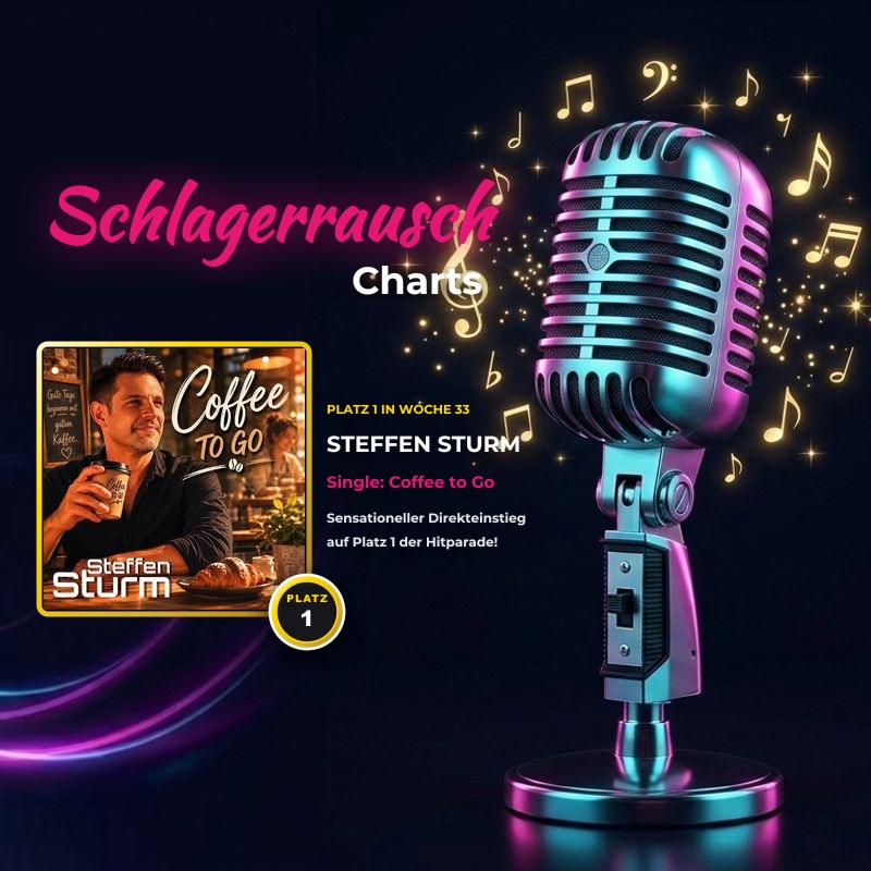 Schlagerrausch Charts: Sensationeller Direkteinstieg auf Platz 1 – Steffen Sturm stürmt die Spitze in Woche 33!